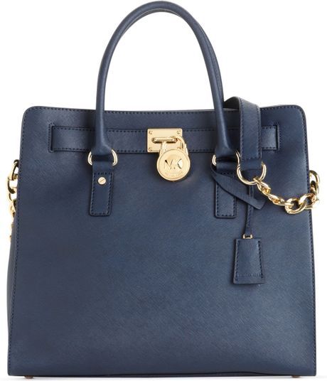 Michael Kors Hamilton Saffiano Leather Tote in Blue (navy) | Lyst