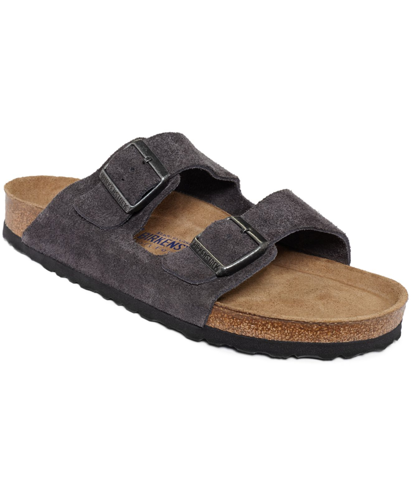 Birkenstock Arizona Velvet Suede Soft Footbed Sandals in Gray for Men ...