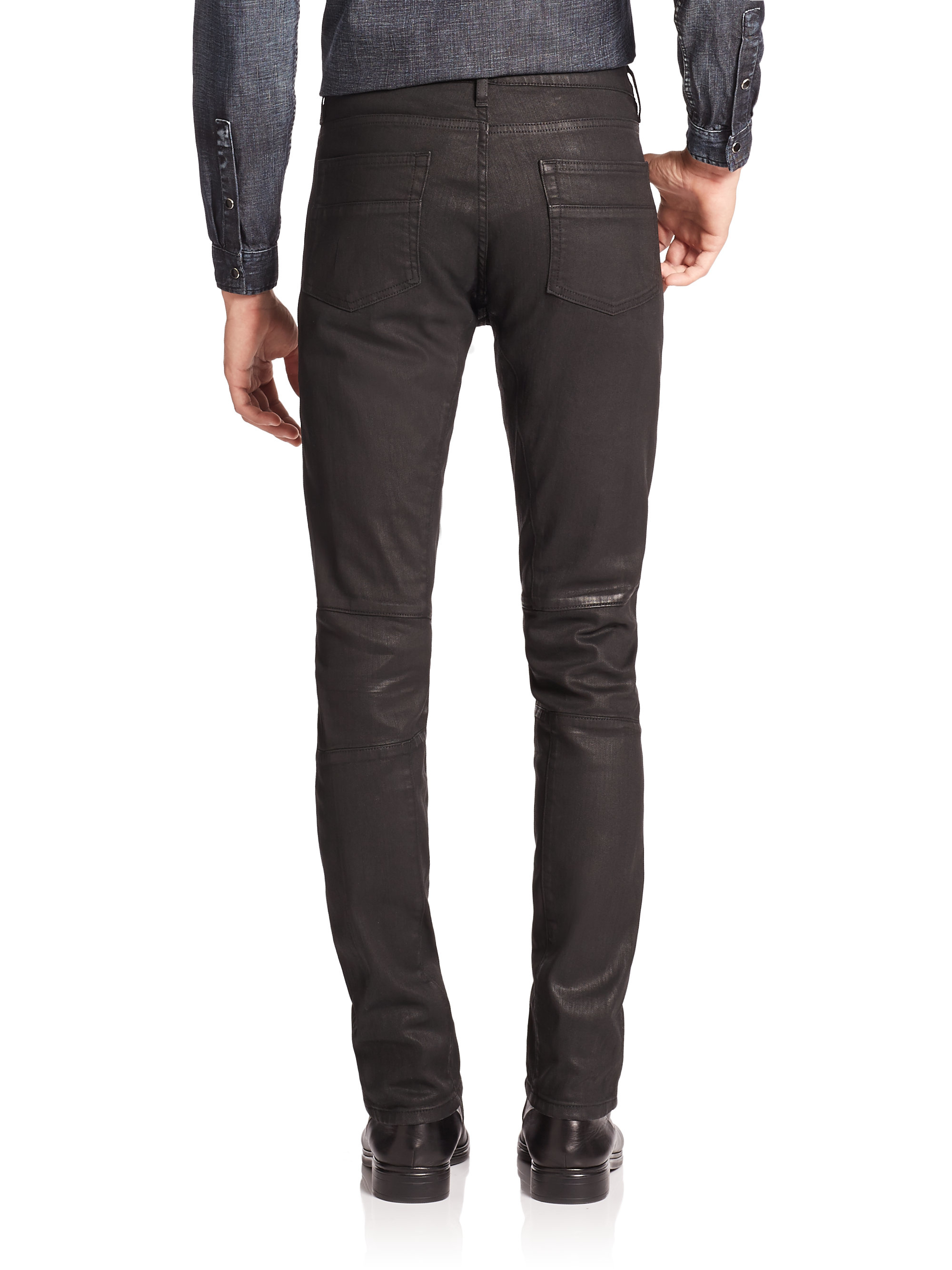 The kooples Waxed Stretch-cotton Jeans in Black for Men | Lyst