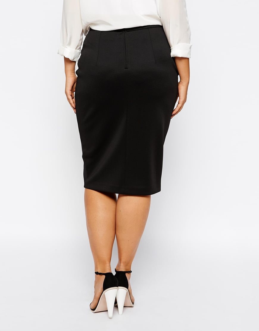 Asos Midi Workwear Pencil Skirt With Split Front in Black | Lyst