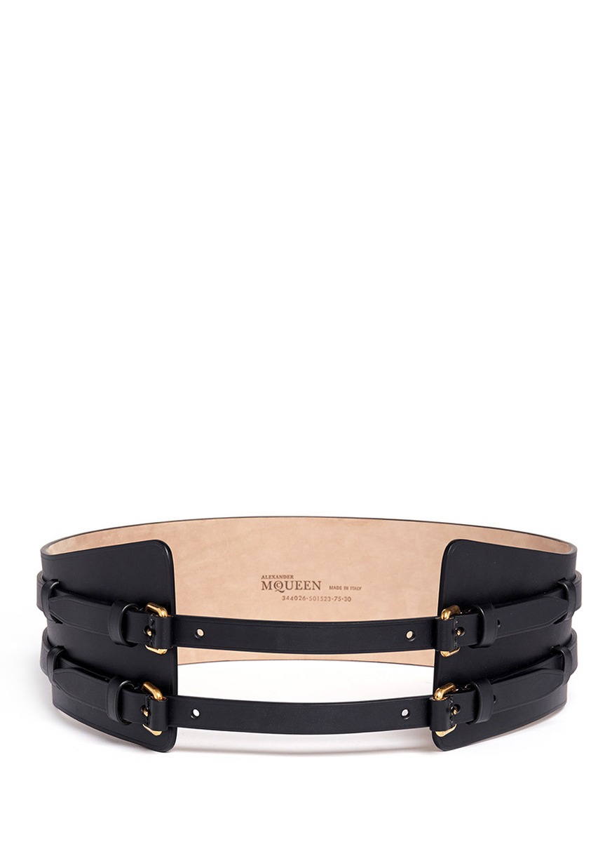 Lyst Alexander Mcqueen Double Strap Leather Belt in Black