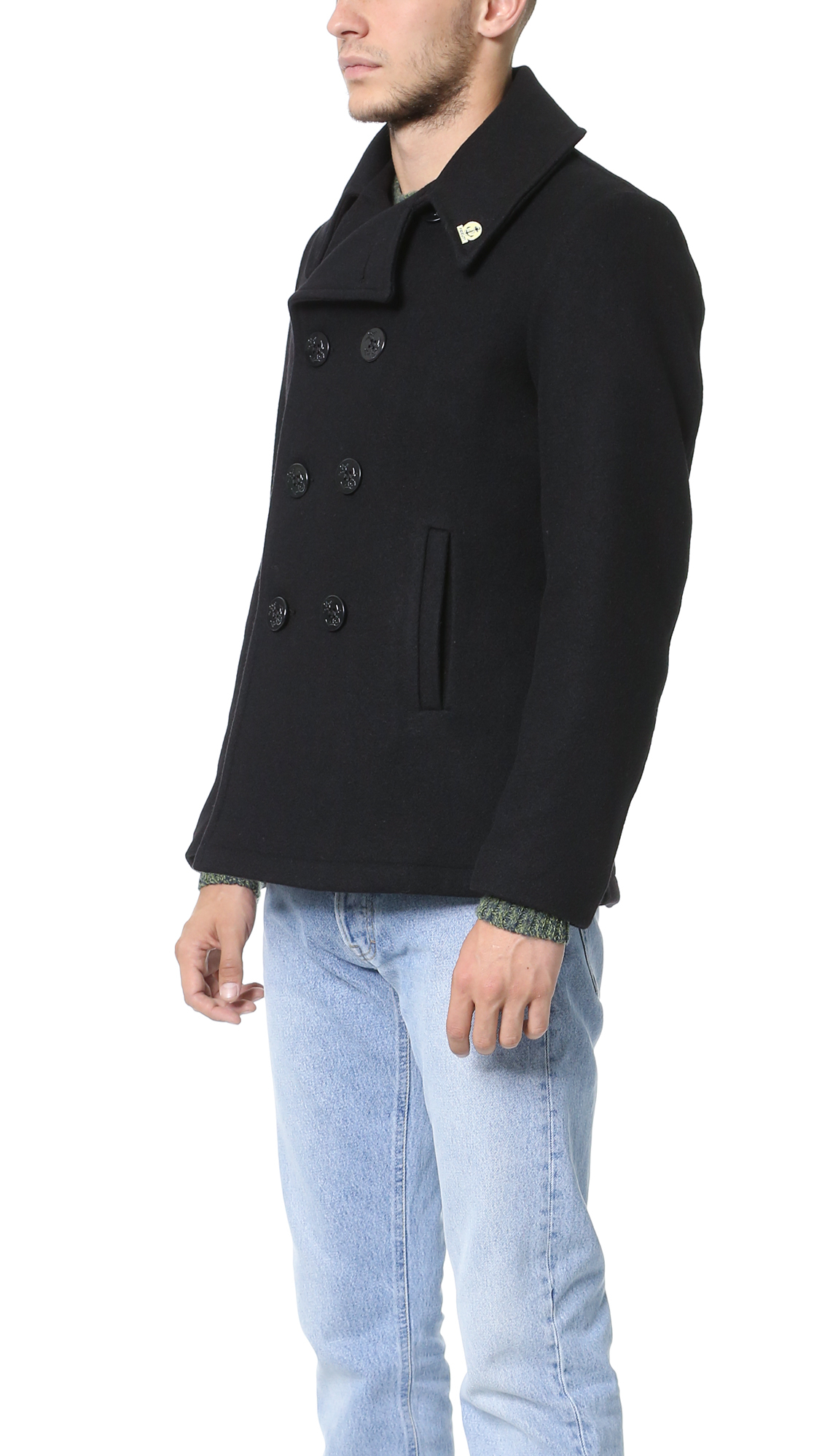 Sessun Navy Pallemburg Liberty Lined Pea Coat In Black Lyst How To Wear A Navy Pea Coat 43 Looks Men S Fashion