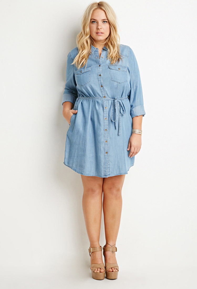 Lyst Forever 21 Plus  Size  Belted Chambray Shirt  Dress  