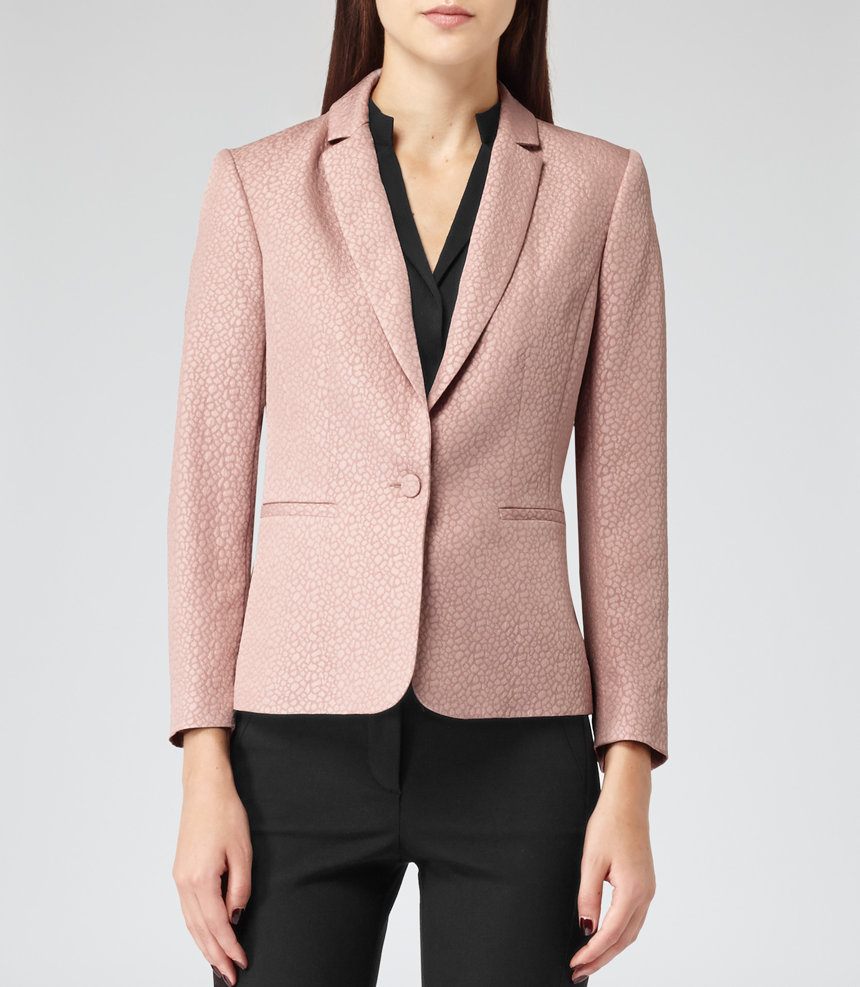 Lyst Reiss Luna Tailored Embossed Jacket in Pink