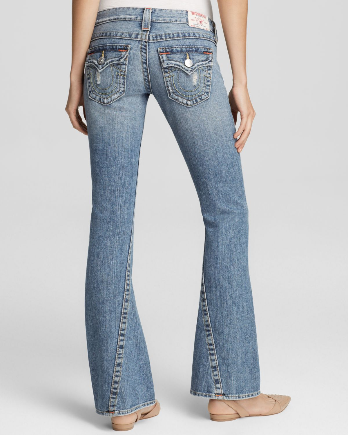 True Religion Joey Original Low Rise Flare Jeans In Destroyed in Blue ...