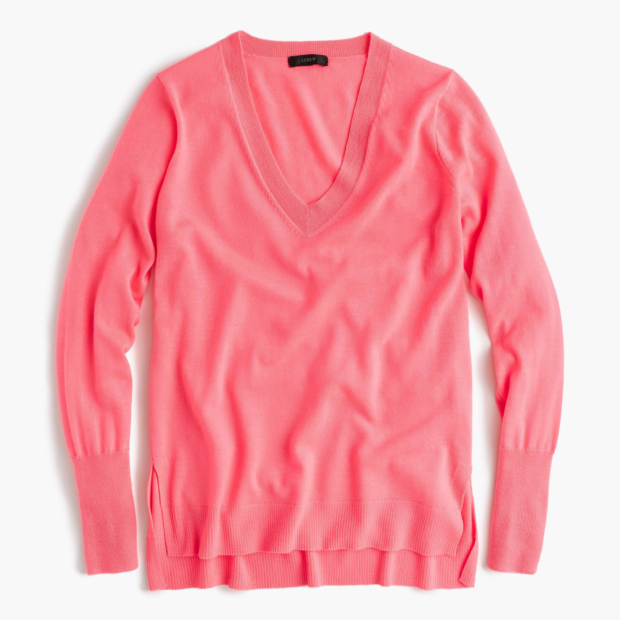 J.Crew | Pink Petite Merino Wool V-neck Tunic Sweater | Lyst