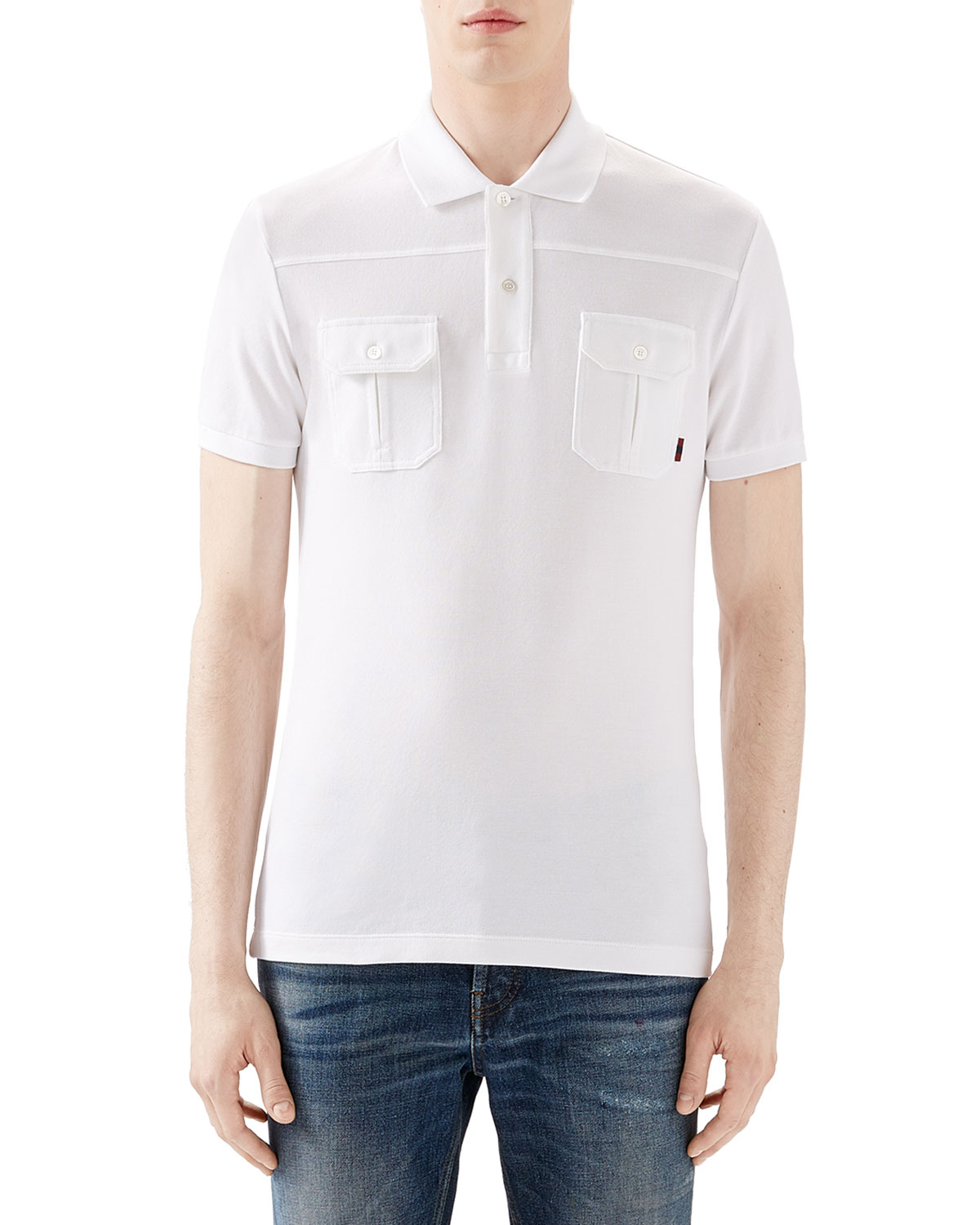 Gucci Military Chest-Pocketed Piqué Polo Shirt in White for Men | Lyst