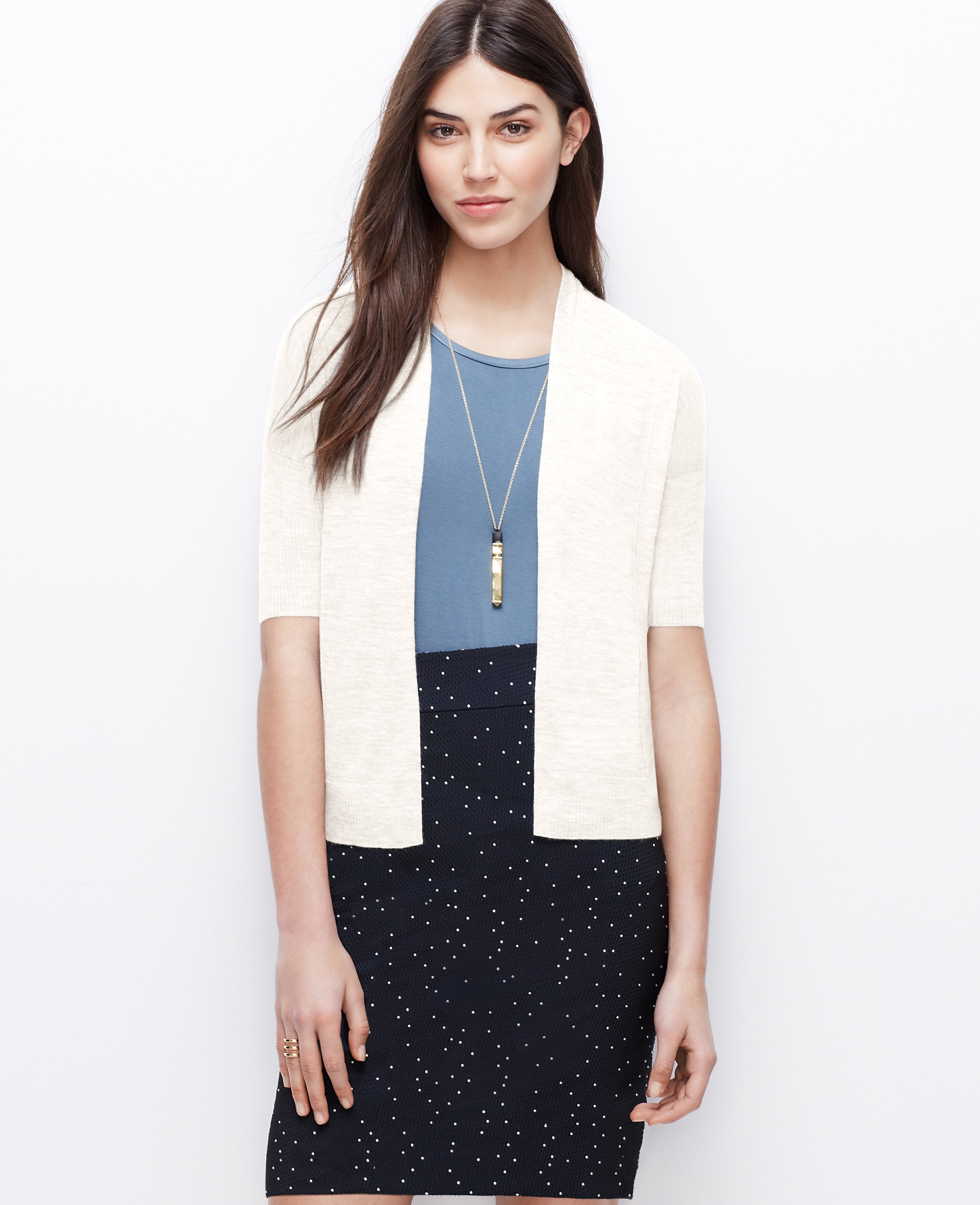 Ann taylor Cashmere Short Sleeve Open Cardigan in White | Lyst