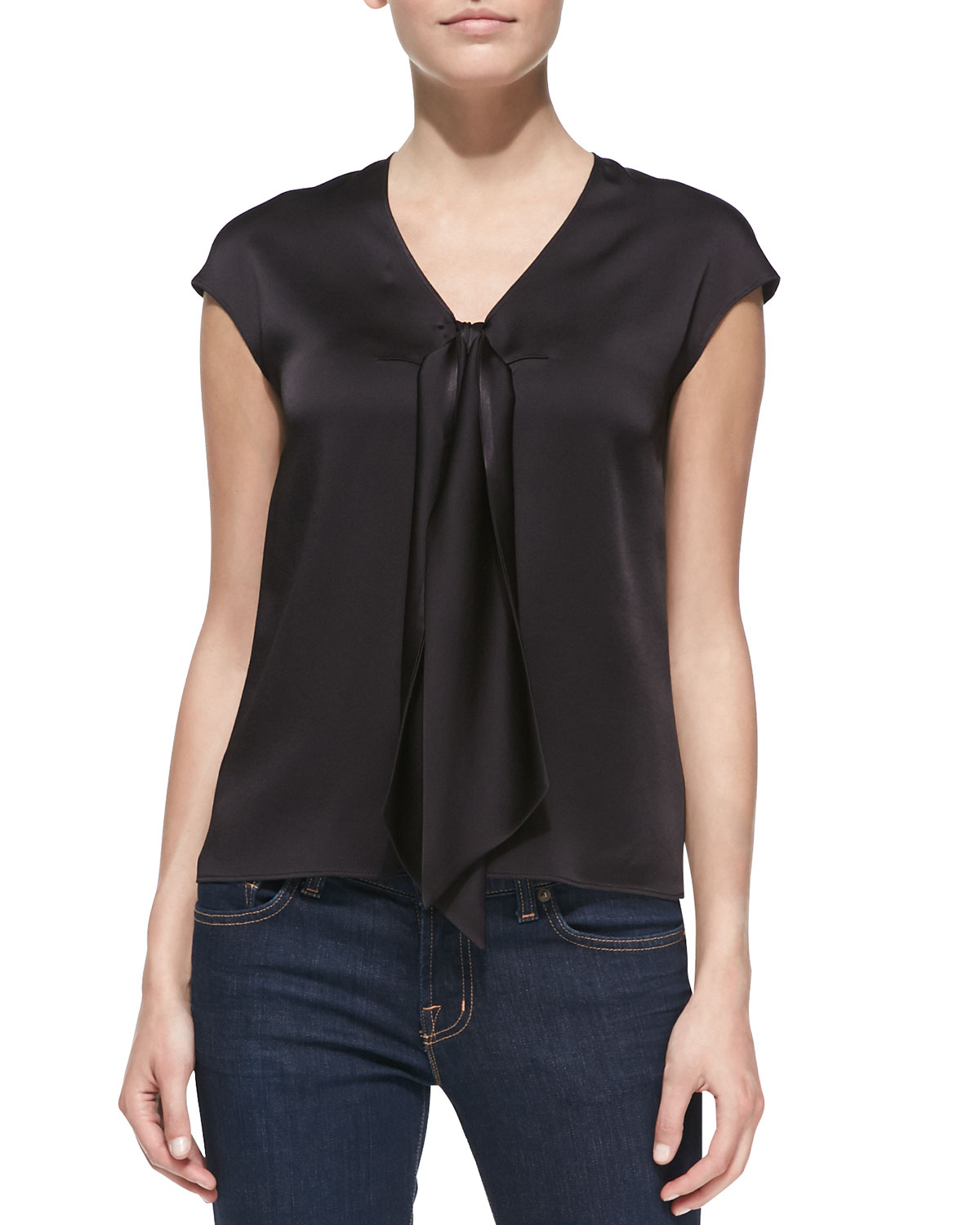 Michael kors Sleeveless Tie-Front Charmeuse Top in Black | Lyst