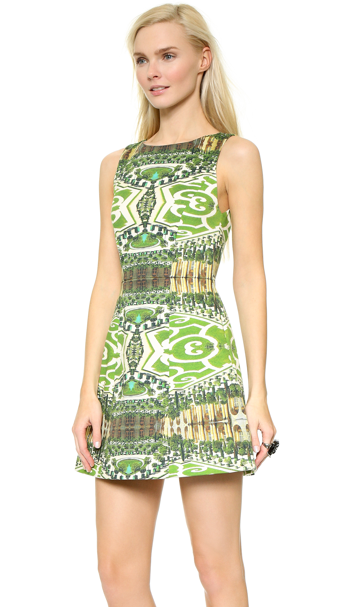 Alice Olivia Carrie Boatneck Structured Dress Mirrored Garden In Gallery