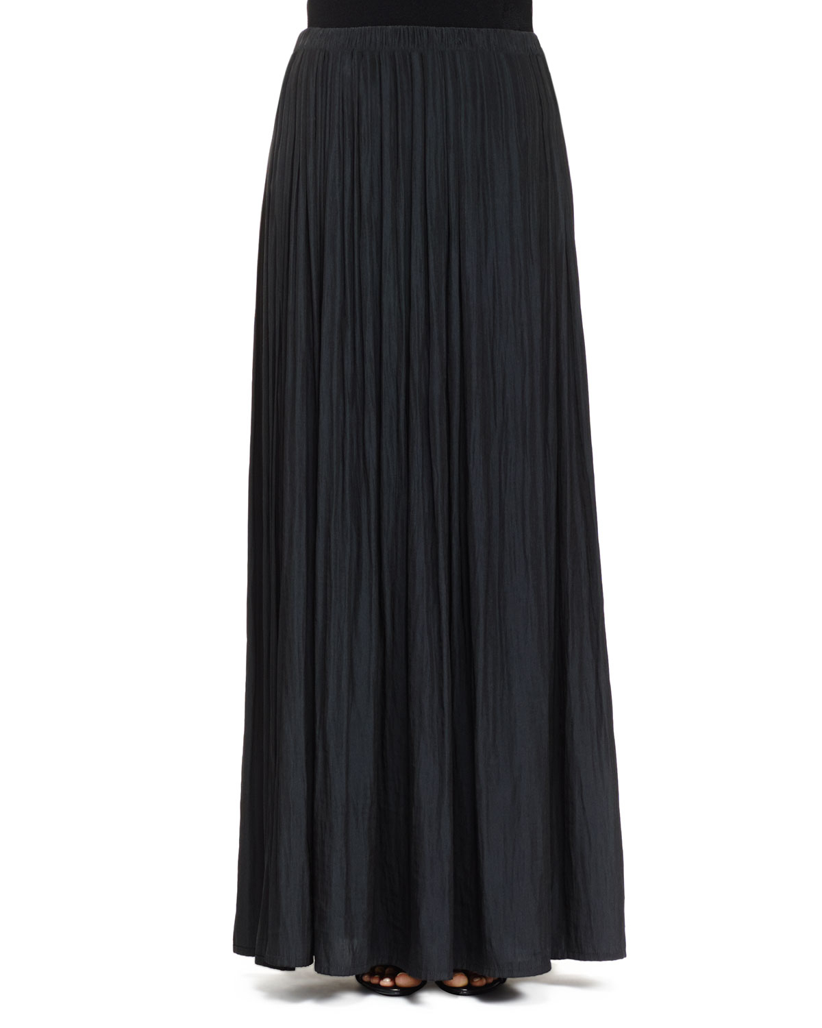 Lyst - Lanvin Long Pleated Washed Satin Skirt in Black