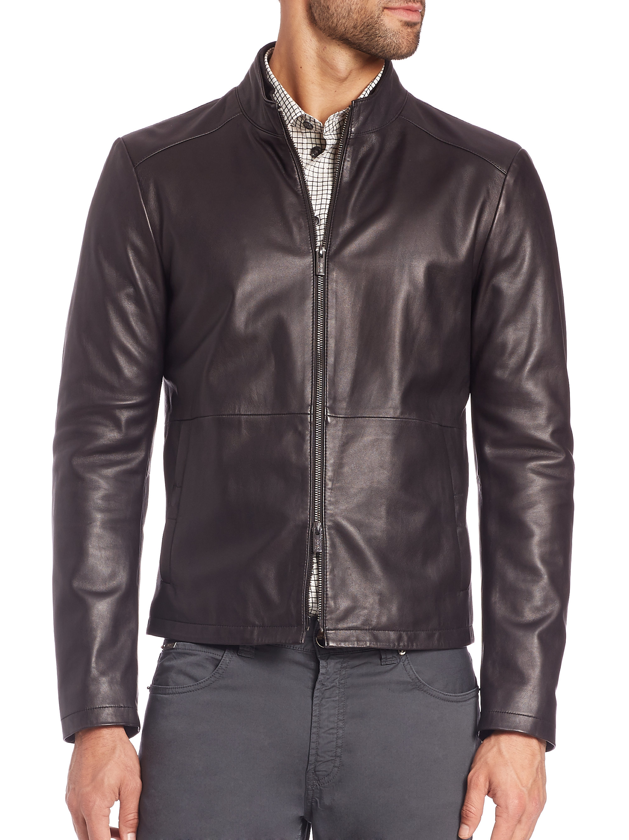 Armani Leather Biker Jacket In Black For Men Lyst Armani Black Leather Biker Jacket For Men Lyst View Fullscreen