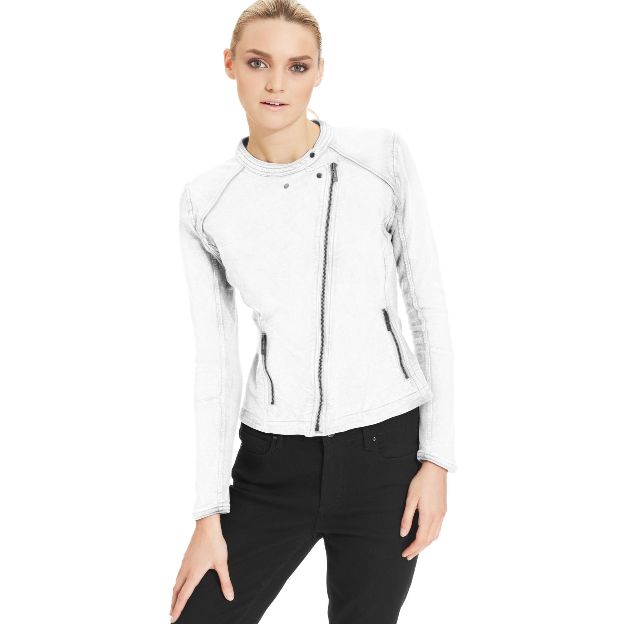 Lyst DKNY Knit Moto Jacket in White