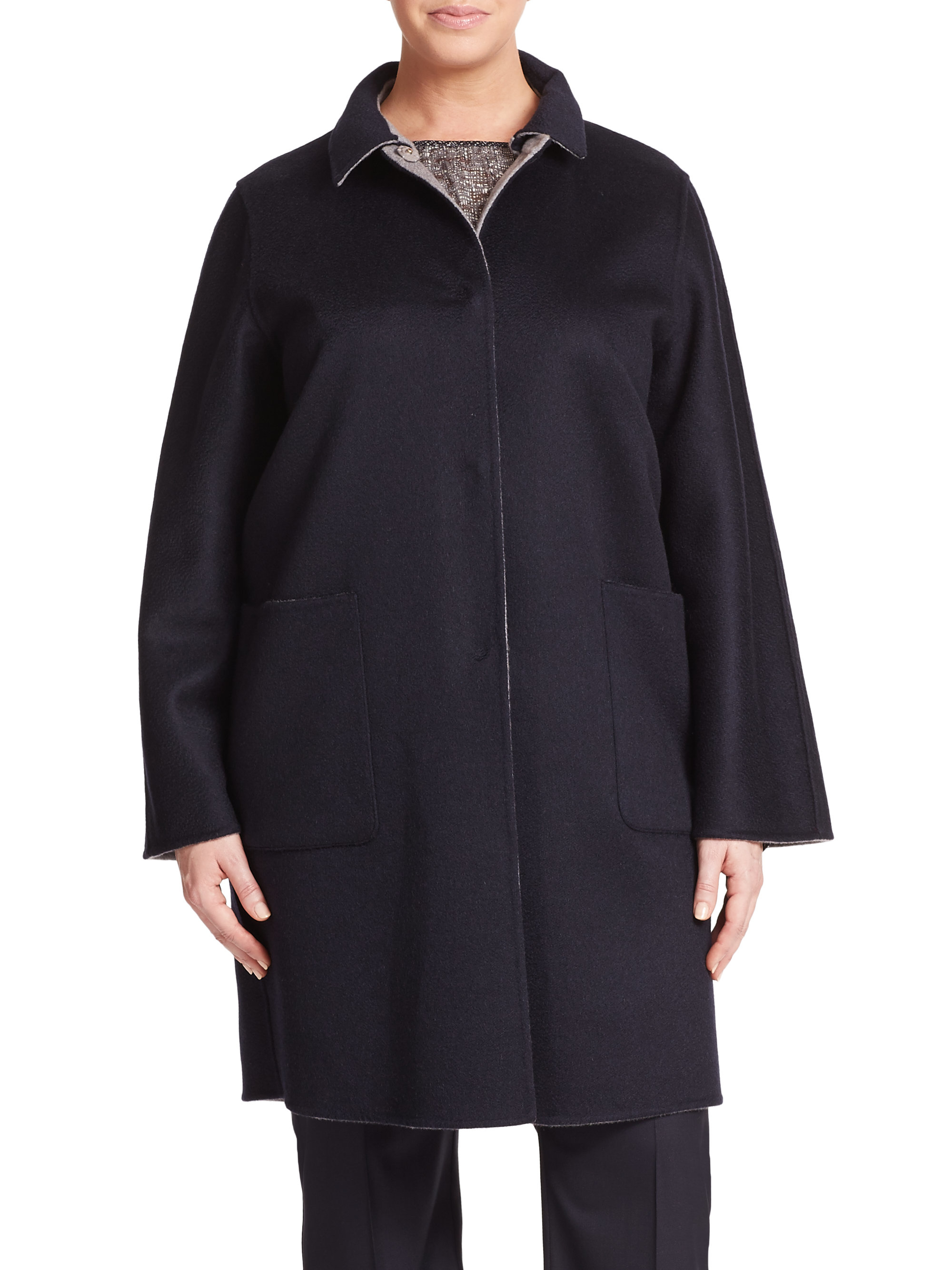 Marina rinaldi Cashmere Reversible Coat in Gray | Lyst