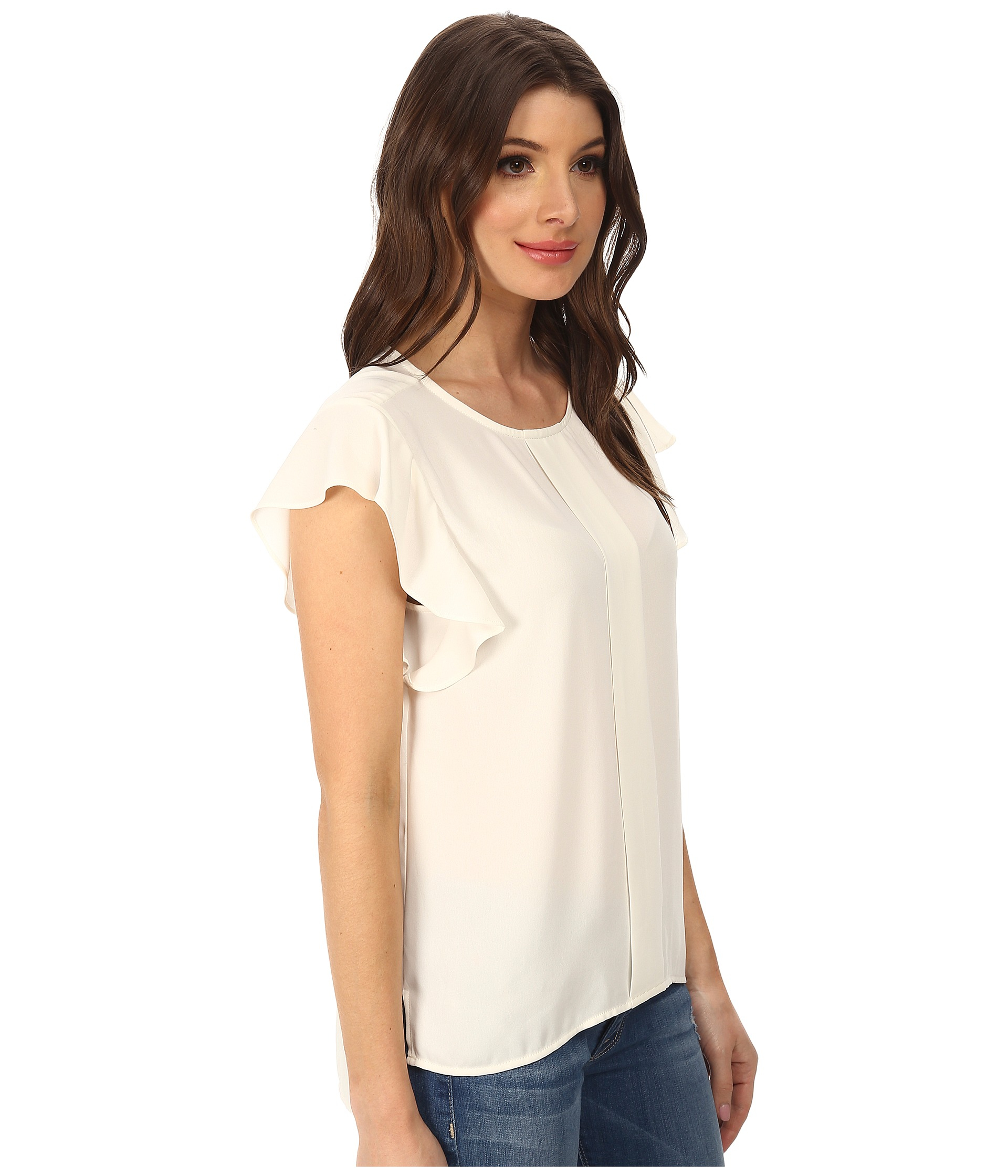 Adrianna papell Flutter Sleeve Top W/ Front Pleat in White | Lyst