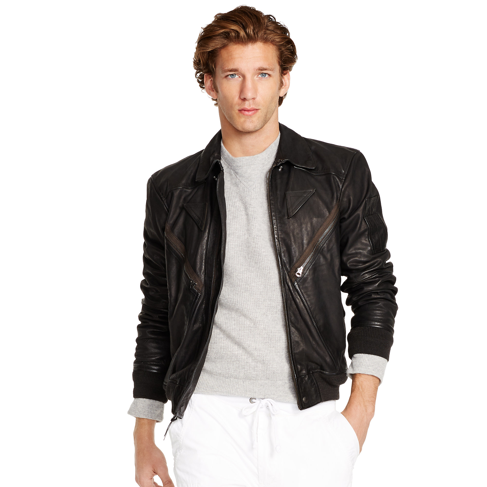Polo Ralph Lauren Leather Flight Jacket In Black For Men Lyst Gallery