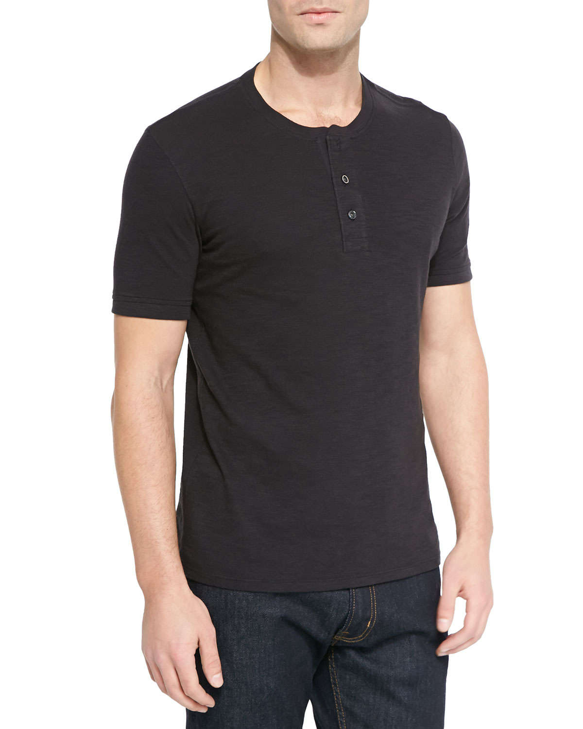 Lyst - Vince Basic Cotton Henley T-Shirt in Black for Men