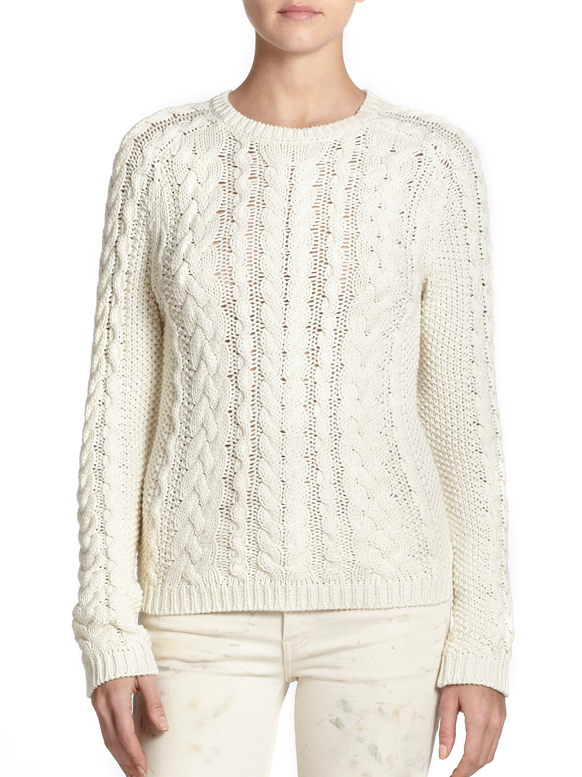 Lyst Polo Ralph Lauren Cotton CableKnit Sweater in Natural