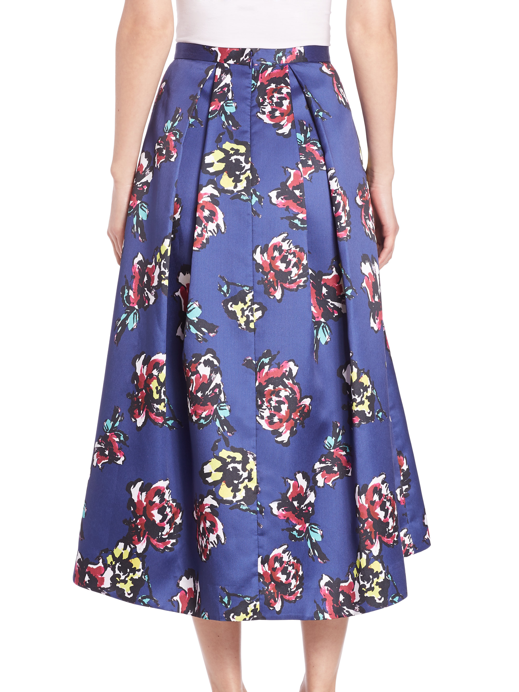Phoebe Floral Taffeta Midi Skirt in Blue | Lyst