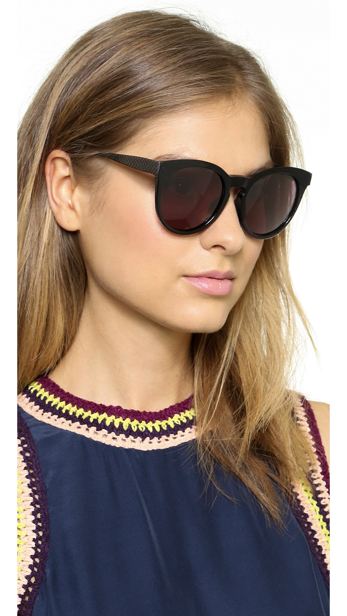 Lyst - Bottega Veneta Special Fit Round Lens Sunglasses - Black/Grey in ...