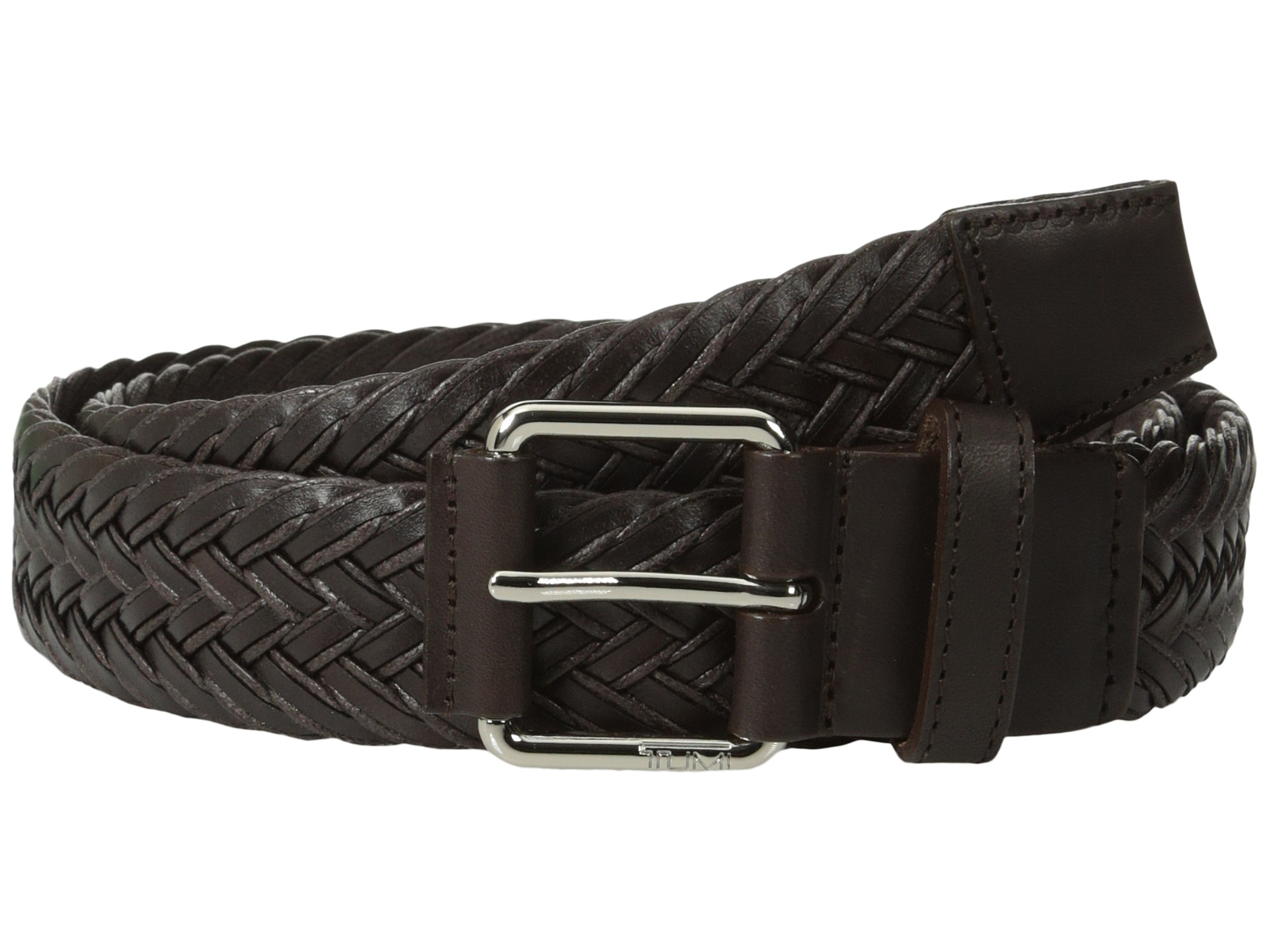 Black braided leather belt This intricately braided belt is woven with elastic cords to provide a bit of give, while Italian vachetta leather ends give it a refined finish. 1¼
