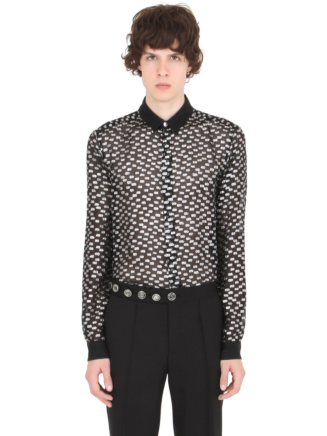 Lyst - Versus Sheer Silk Shirt With Lurex Polka Dots in Black for Men