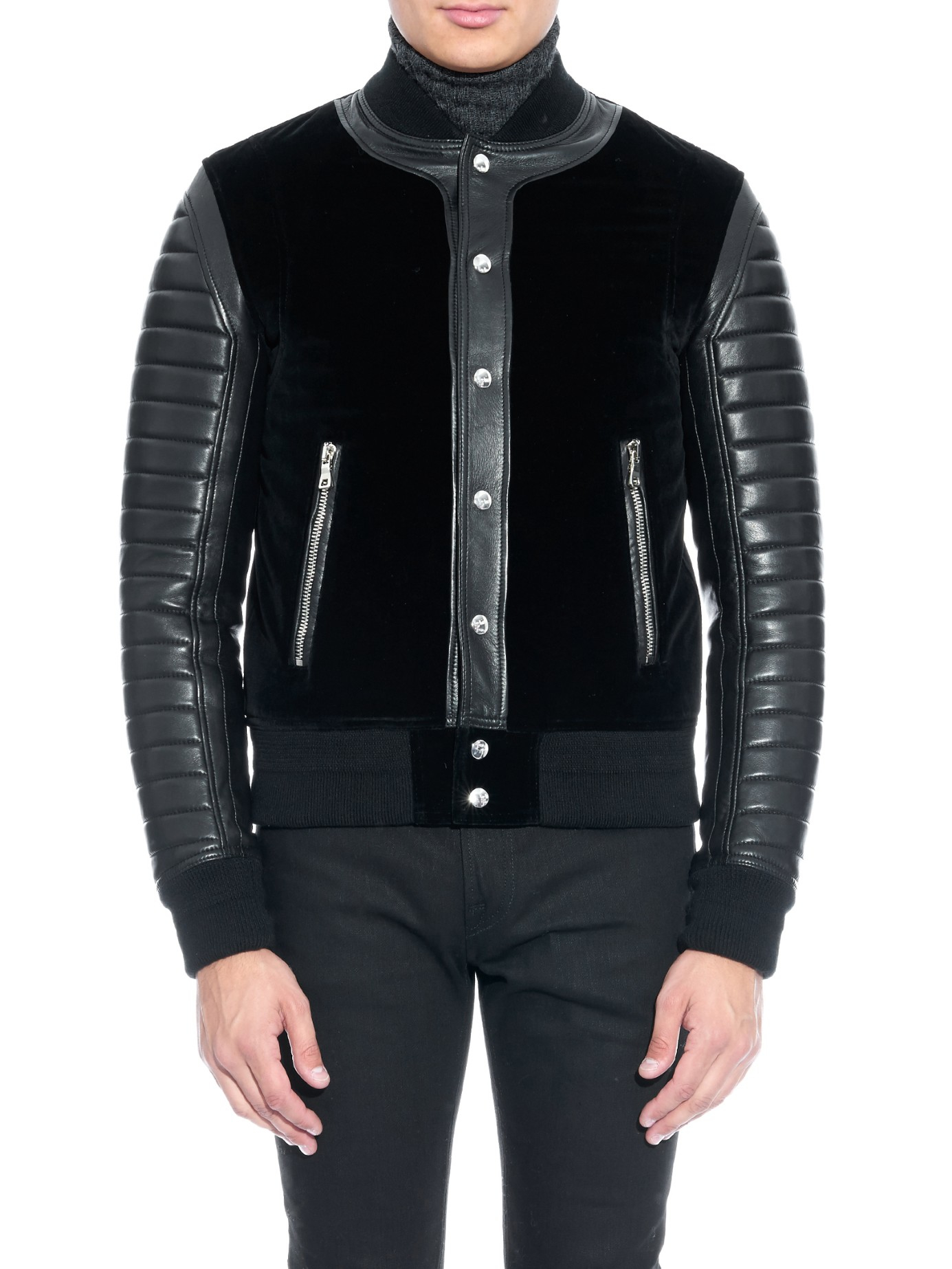 Lyst - Balmain Leather-sleeved Varsity Jacket in Black for Men