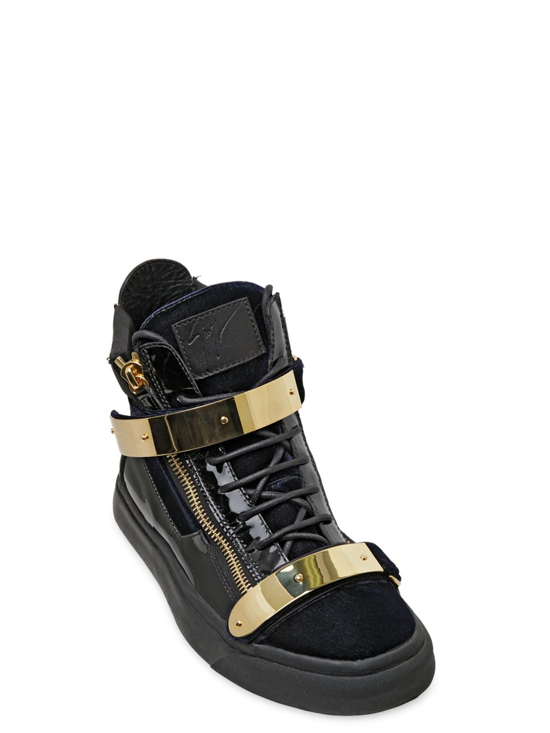giuseppe zanotti patent black sneakers