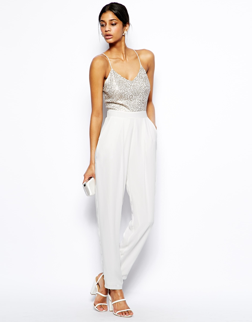 Lyst Tfnc London Cami Jumpsuit with Sequin Embellished Bodice in White