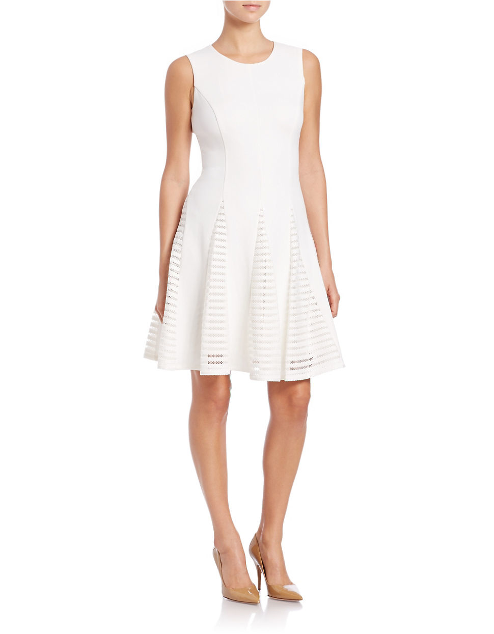 Lyst - Calvin Klein Pleated Fit And Flare Dress in White