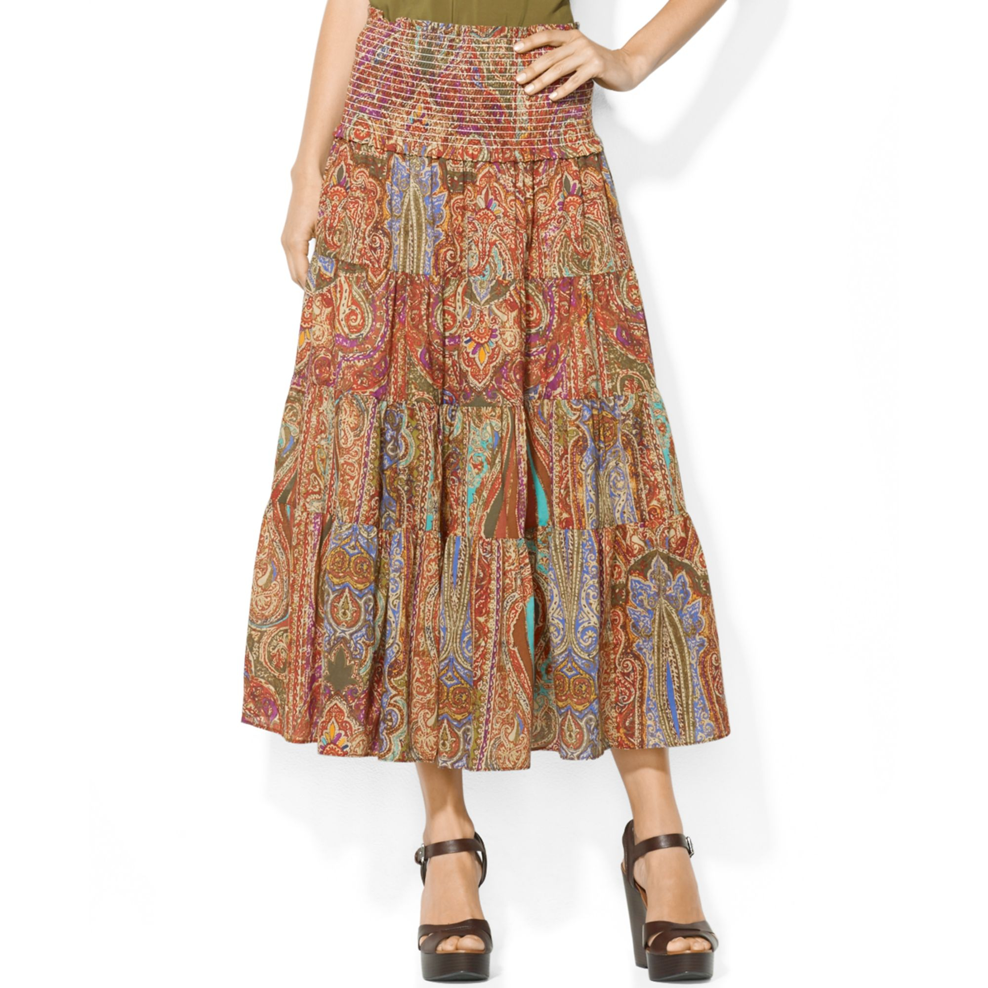 Lauren By Ralph Lauren Petite Tiered Paisleyprint Skirt in Multicolor ...
