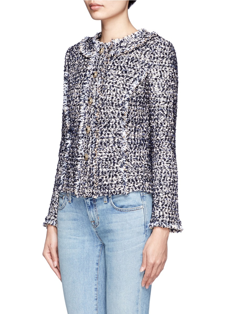 St. john Metallic Thread Tweed Jacket in Blue | Lyst