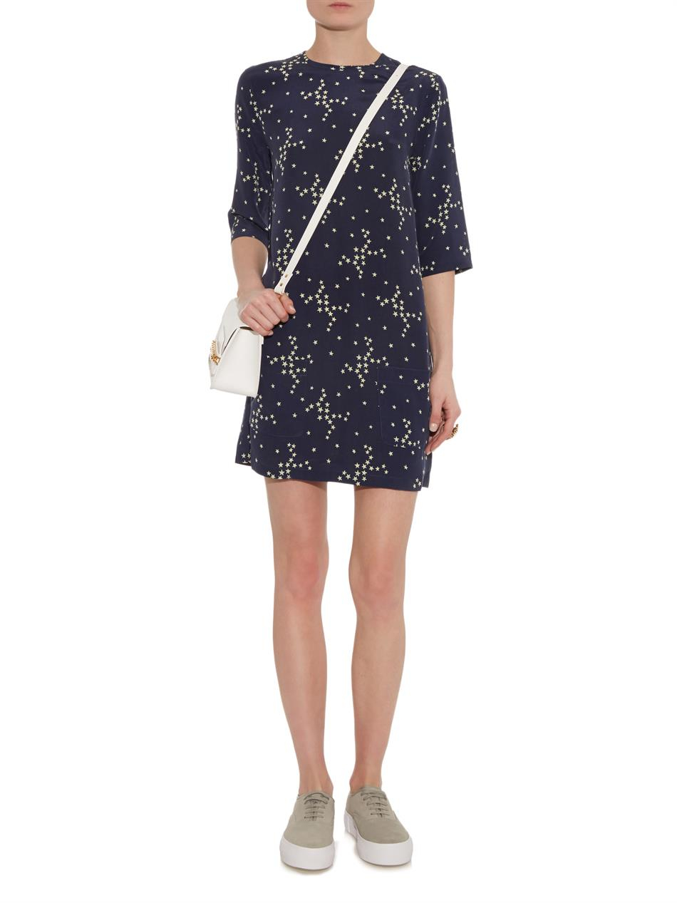 Equipment 'Aubrey' Star Print Silk Dress in Blue Lyst