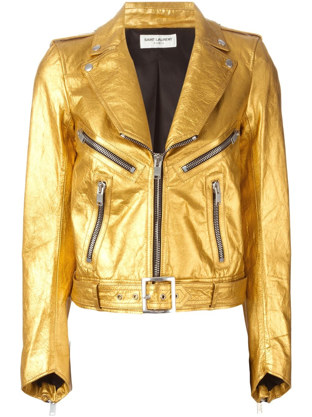 Saint laurent Classic Leather Biker Jacket in Gold (metallic) | Lyst