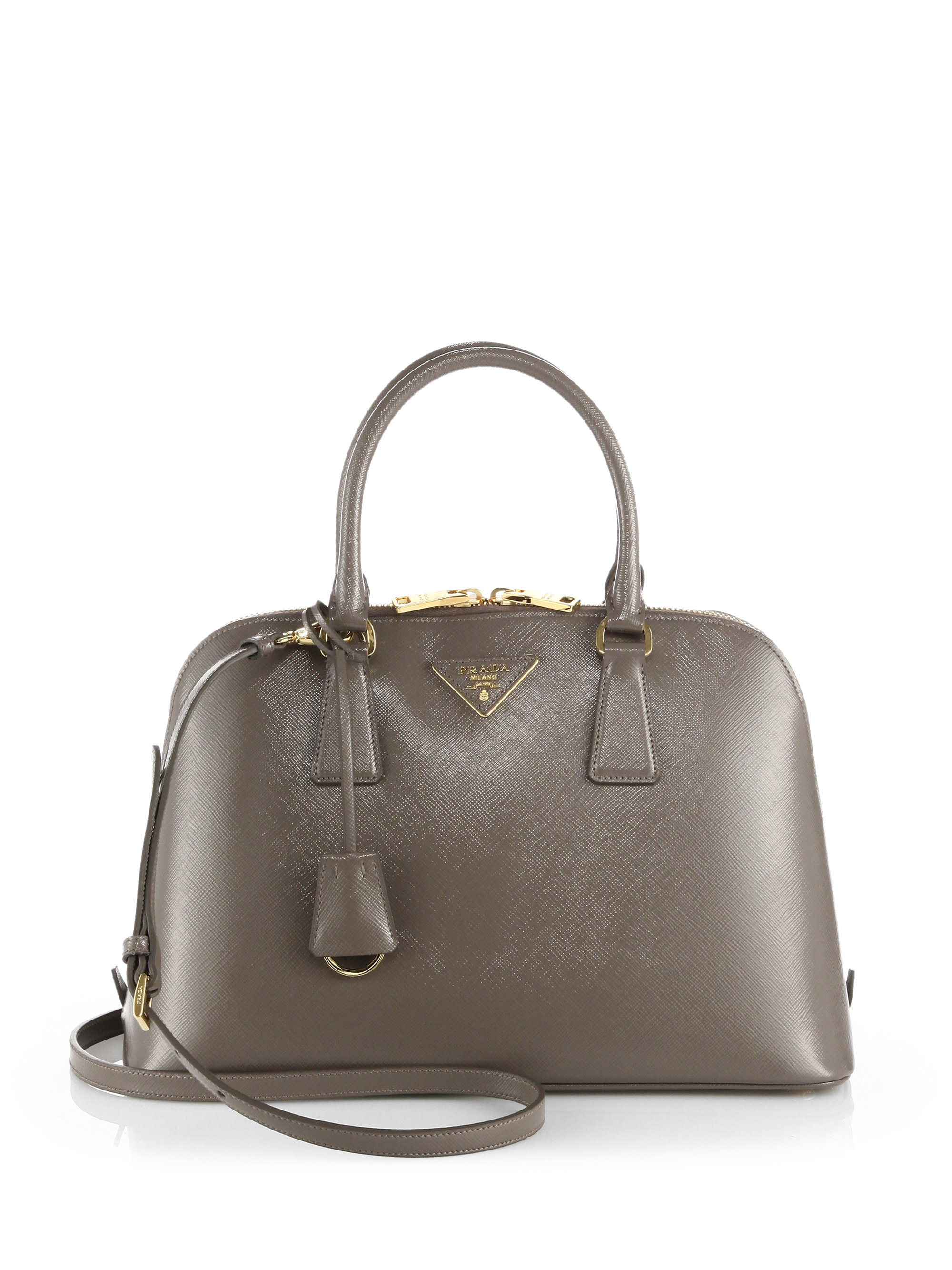 prada brown leather handbags - Prada Saffiano Bicolor Dome Bag in Gray (grey) | Lyst