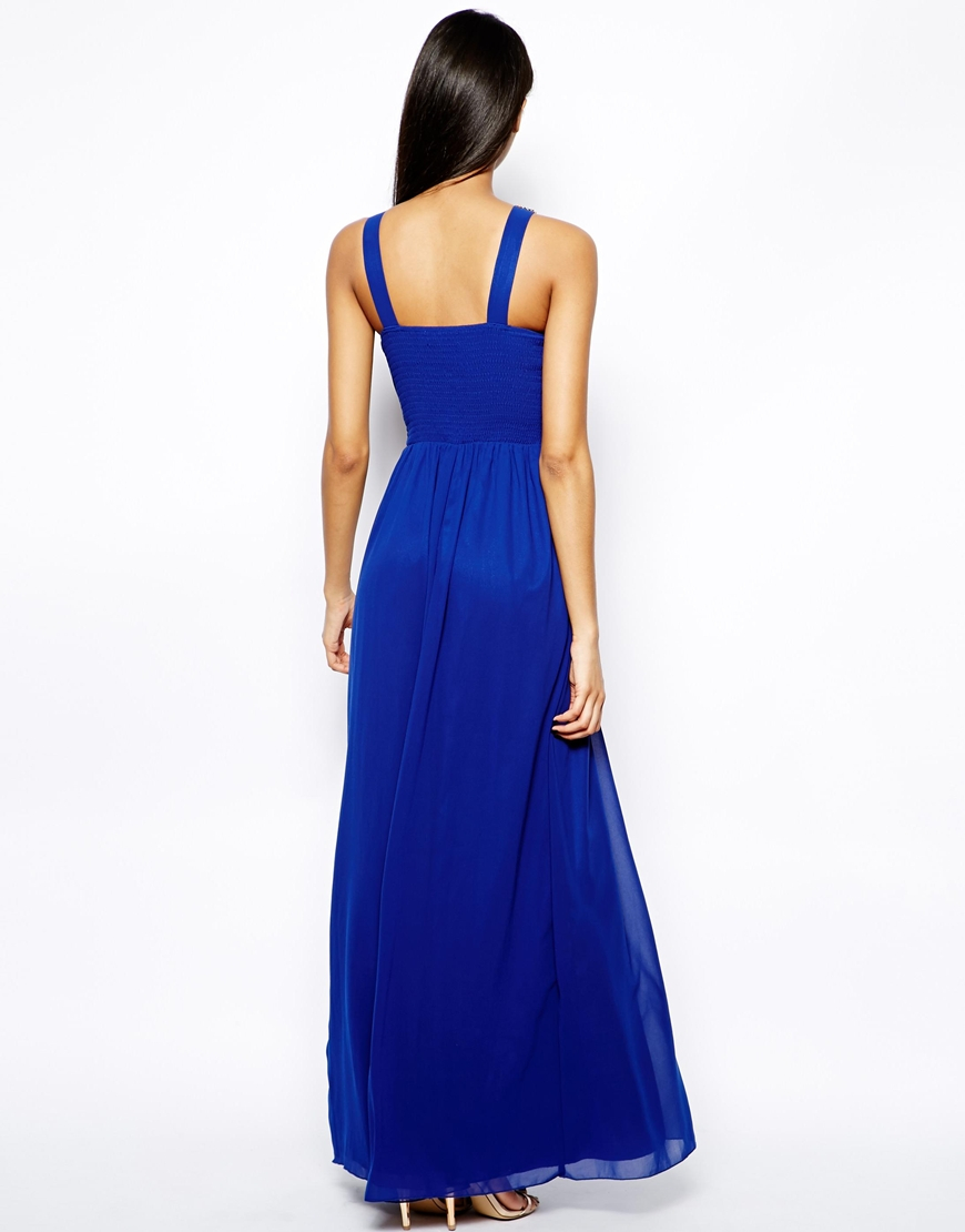 Lyst - Little Mistress Maxi Dress with Plunge and Embellished Necklace ...