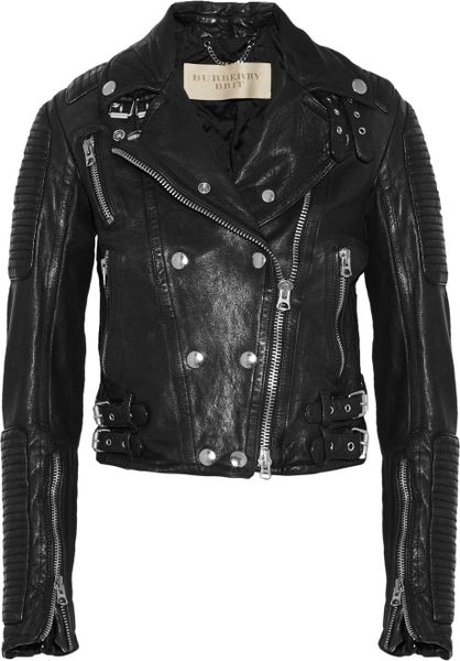 Burberry Brit Cropped Leather Biker Jacket in Black | Lyst