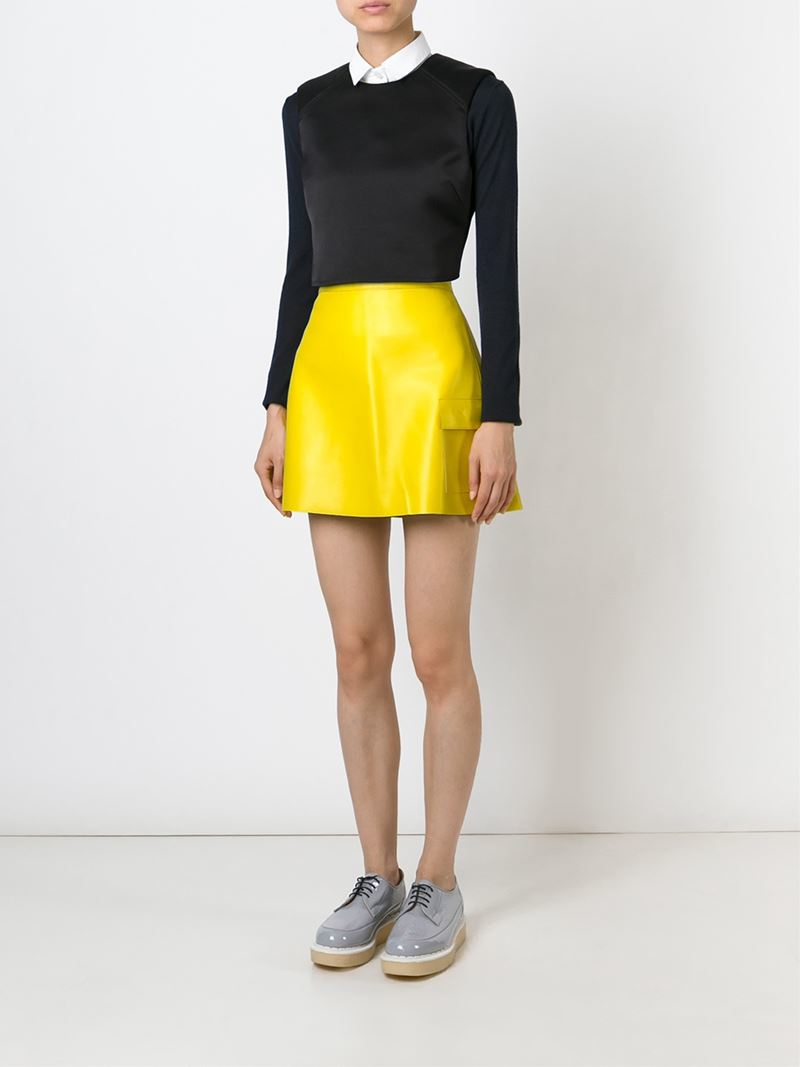 Lyst - MSGM Patch Pocket Faux Leather Skirt in Yellow