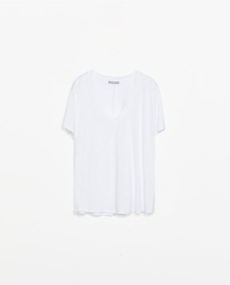 Zara Vneck Tshirt in White | Lyst