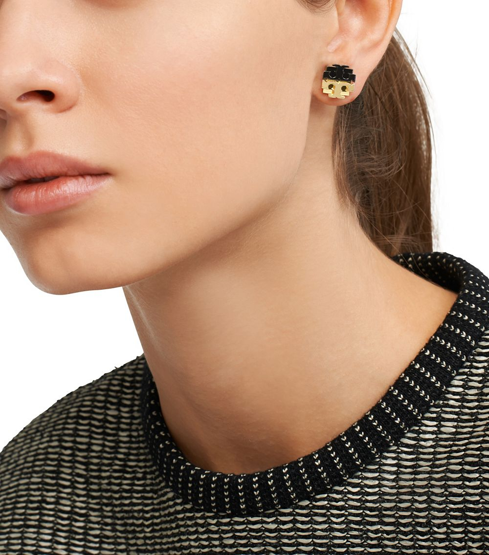 Lyst Tory Burch Dipped Logo Stud Earring In Pink Gallery Women S Logo Earrings