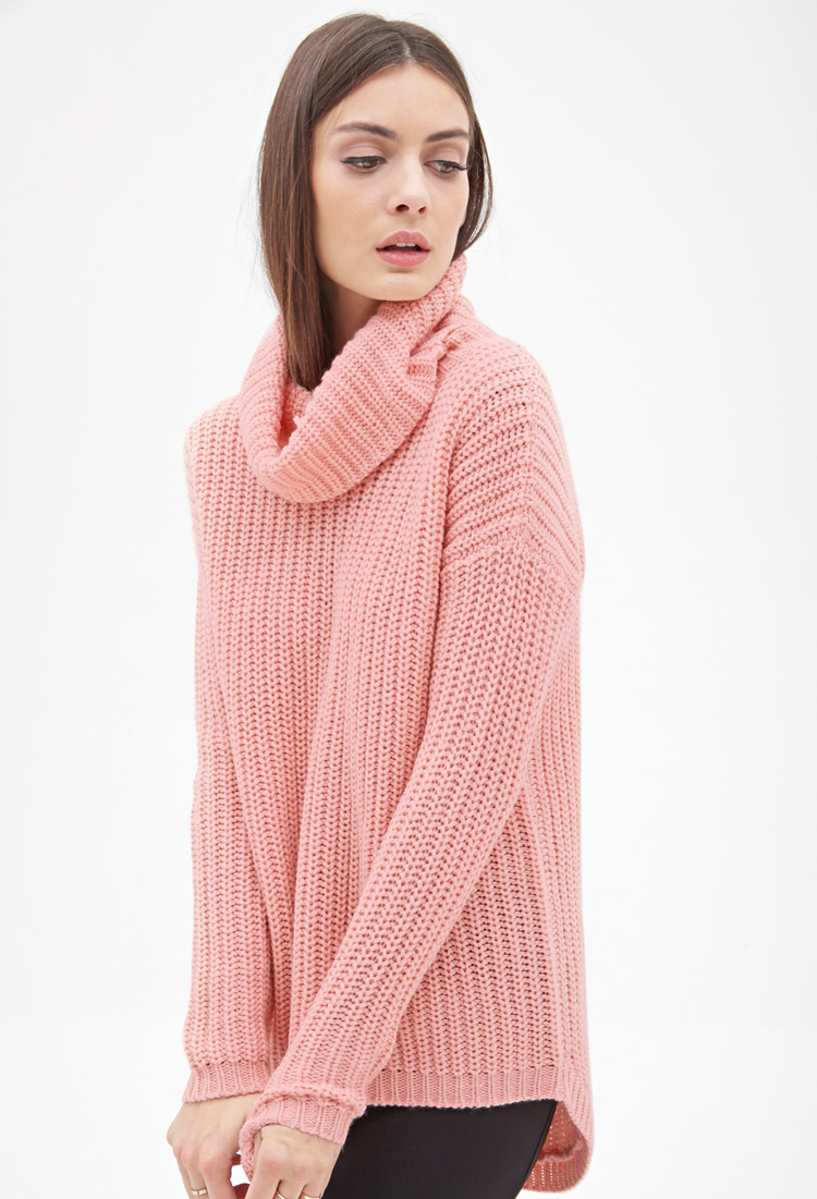 hot pink oversized turtleneck sweater