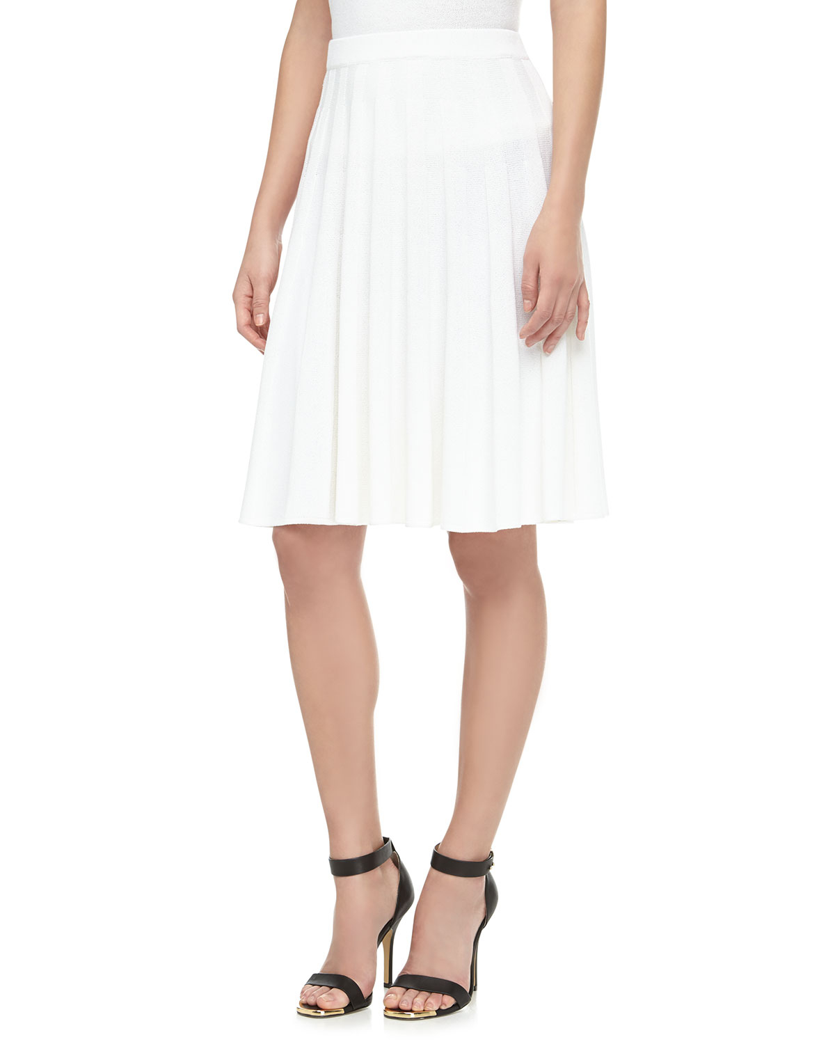 St. john Knifepleat Long Knit Skirt Bright White 14 in White Lyst