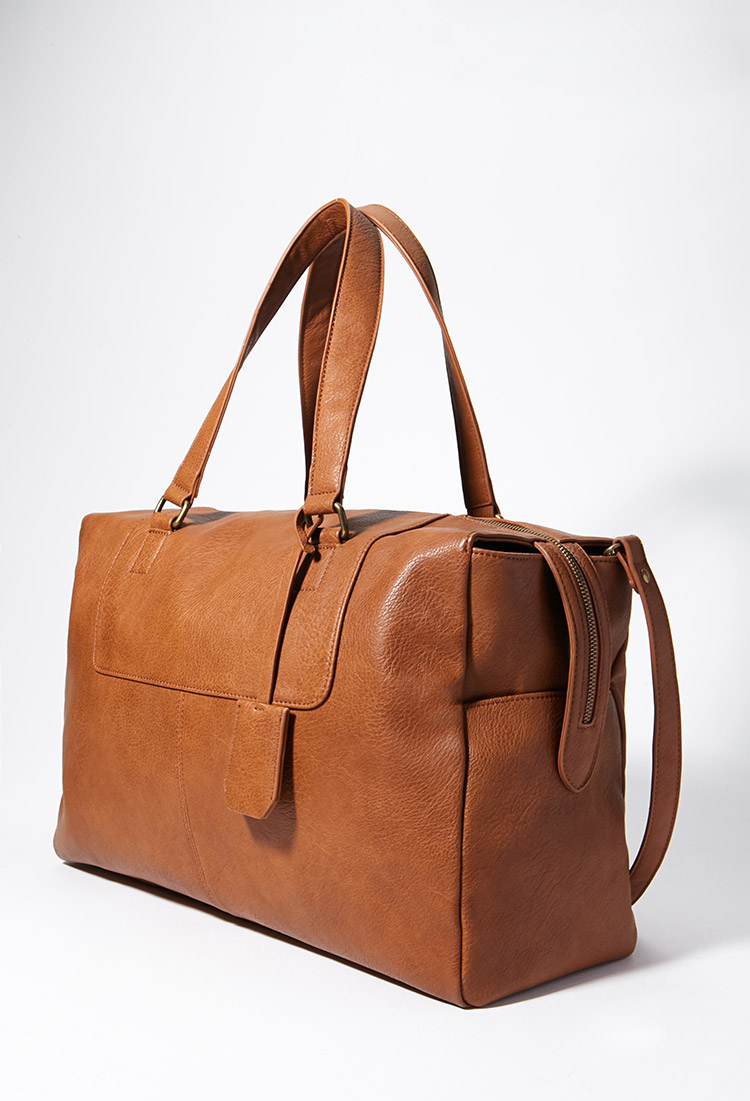 Lyst Forever 21 Faux Leather Weekender Bag In Brown Gallery