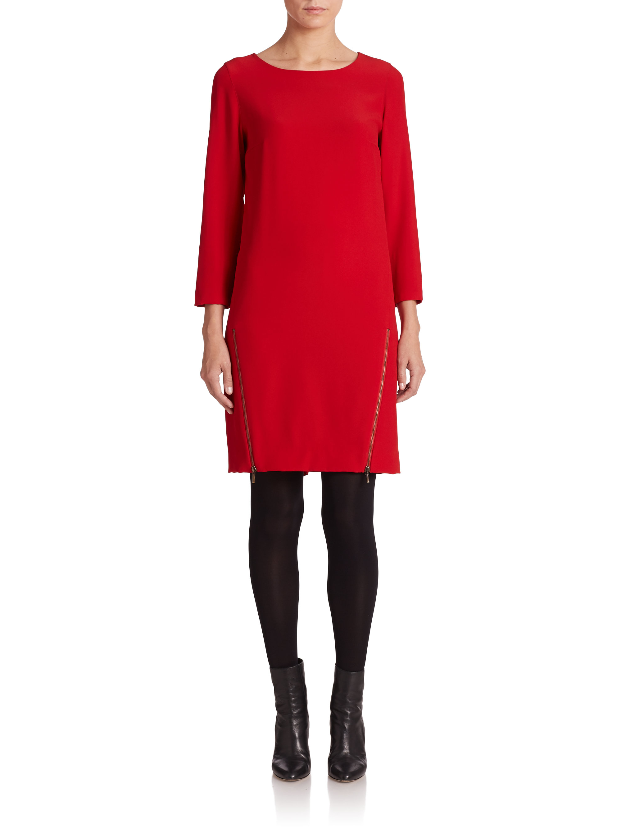 Akris punto Zip-detail Crepe Dress in Red | Lyst