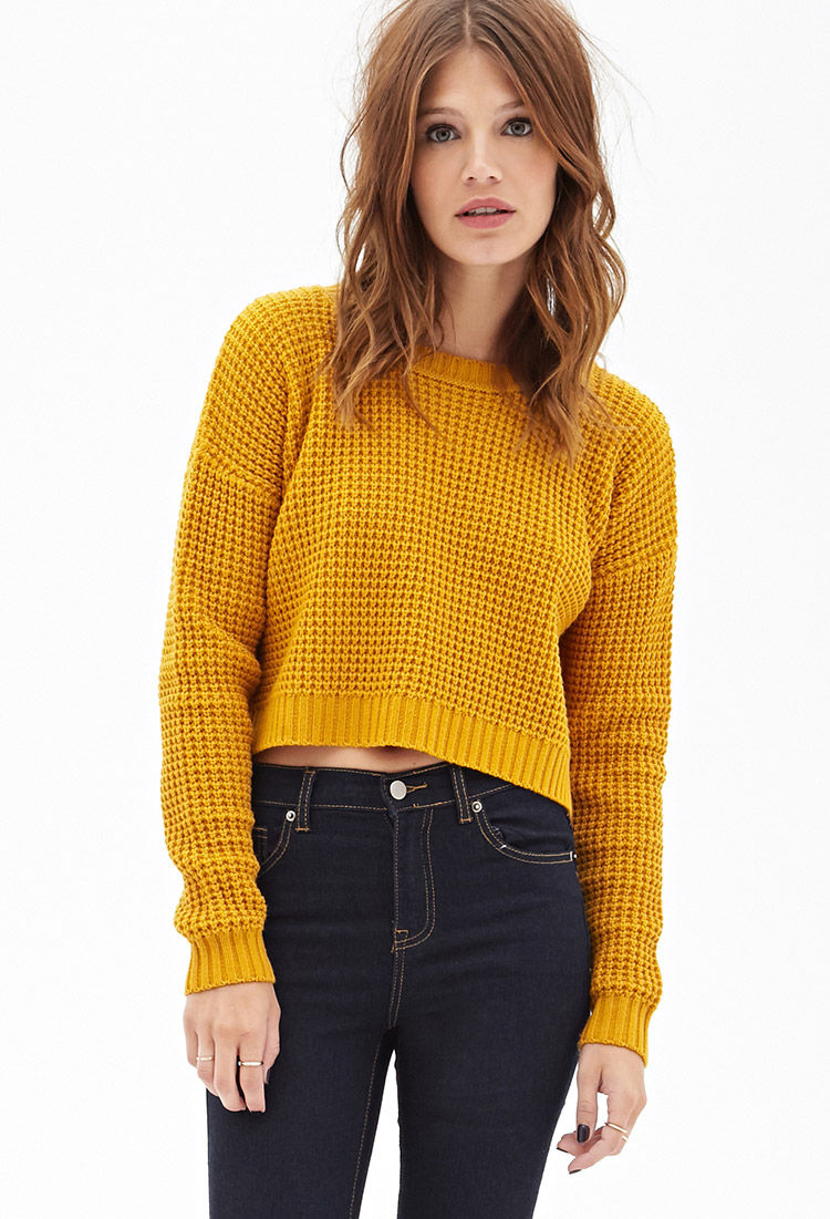 Forever 21 Cropped Waffle Knit Sweater You've Been Added ...