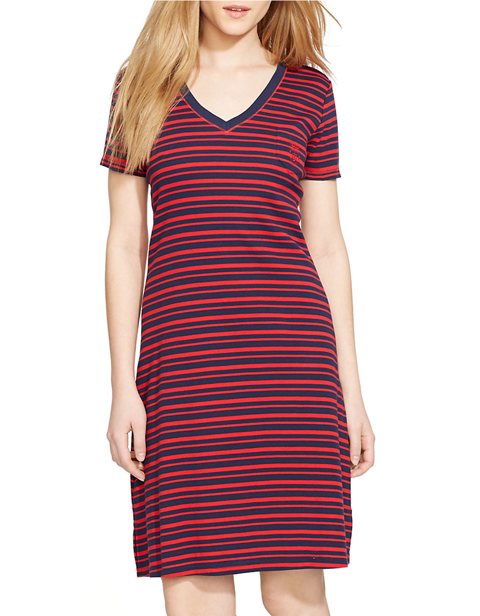 Lauren by ralph lauren Striped Cotton Nightgown in Blue (Navy/Red ...