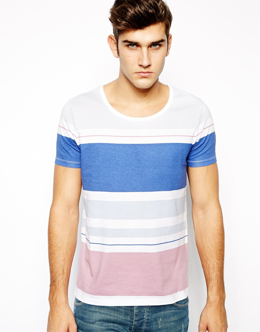 Lyst Asos Stripe T Shirt With Scoop Neck For Men 3413