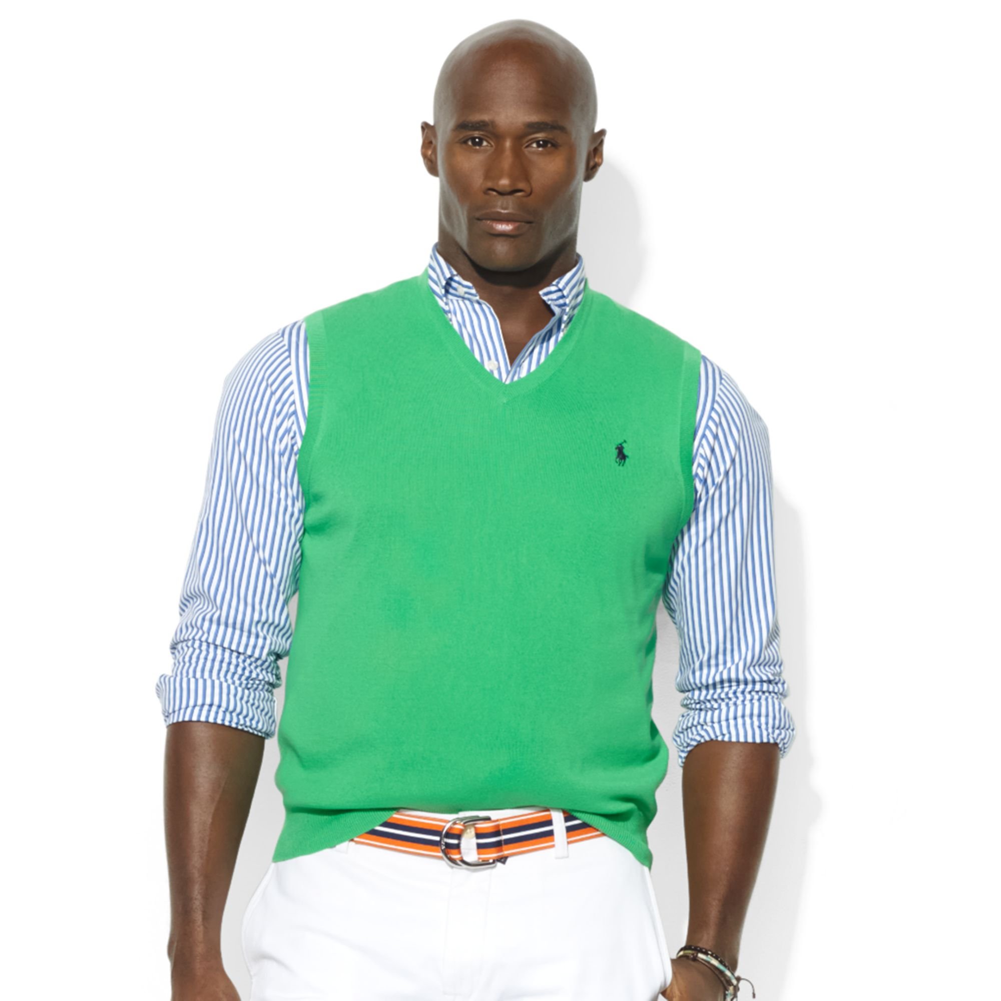 Lyst - Ralph Lauren Vneck Pima Cotton Sweater Vest in Green for Men