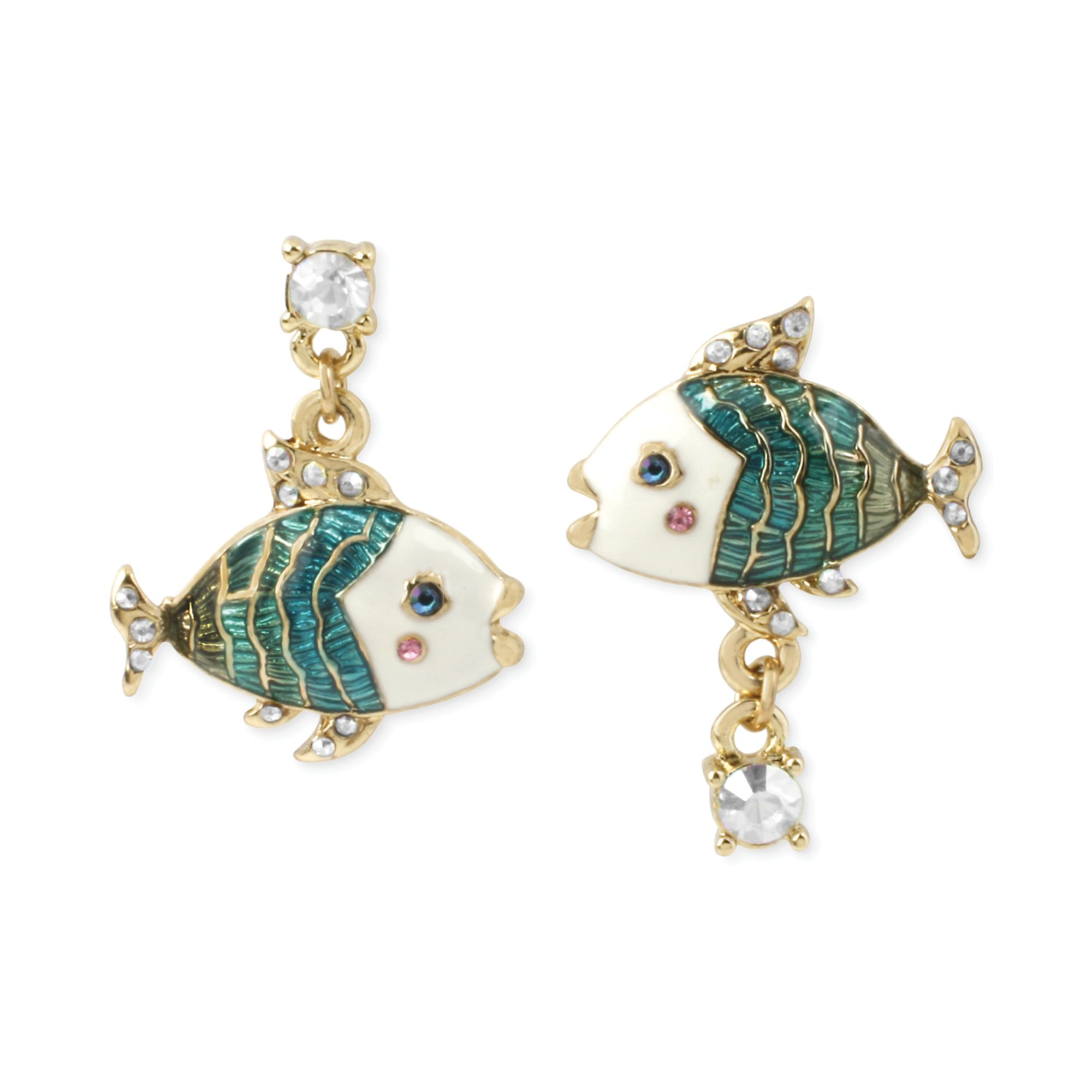 Betsey Johnson Goldtone Crystal and Bead Fish Mismatch Earrings in Gold ...