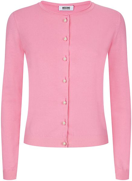 Moschino Cheap & Chic Pearl Button Cardigan in Pink (pearl) | Lyst